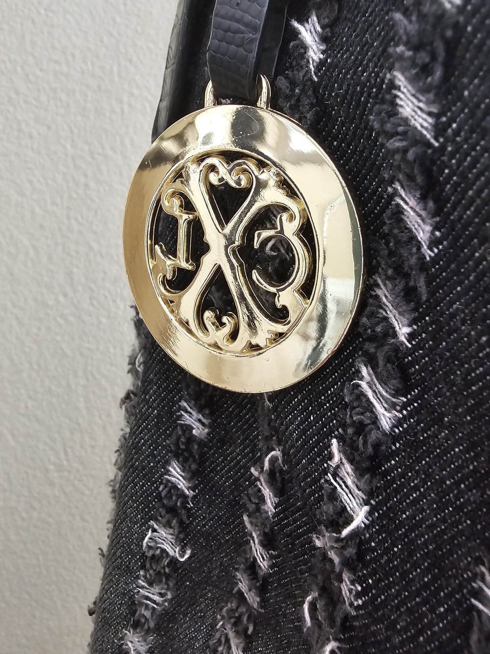 Christian Lacroix Black and White Patterned Hobo Bag with Gold Accents - Picture 3 of 6